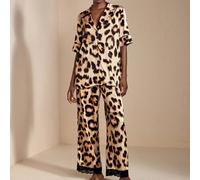 Pantaloni da pigiama in seta satinata con stampa leopardata e inserti in pizzo, pantaloni ampi e eleganti, collezione di abbigliamento da notte di lusso e di stile SHEIN X JIAN LASALA SHEIN X potenzia