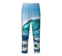 Pantaloni da pigiama morbidi e confortevoli, con stampa a onde trasparenti, per tempo libero, tempo libero e gite in famiglia, Nero , XS(5-6)