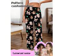 Pantaloni da pigiama personalizzati da donna, ritratto di coppia unico, scambio di volti di coppia e scambio di volti di animali domestici, tema natalizio e festivo - merchandising per fan di ritratti