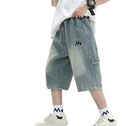 Pantaloni da Ragazzo - Jeans Larghi e Larghi a metà ottavo con Elastico in Vita e Tasche per Ragazzo (Blue 5-6 Years)