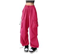 Pantaloni da resort da donna, lucidi, vestibilità regolare, skinny, classici, in lino, con fessura per yoga e club, svasati, regolabili, da lavoro, elasticizzati, Rosa acceso, L