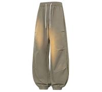 Pantaloni da riabilitazione da uomo, casual, con coulisse e tasche, in vita elasticizzata, con bottoni, per il tempo libero, alla moda, tinta unita, O kaki, XXXXL