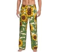 Pantaloni da salotto leggeri con stampa di girasoli, elastico in vita e tasche laterali, per la casa e i weekend pigri