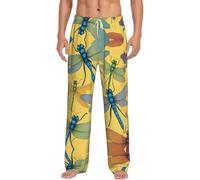 Pantaloni da salotto leggeri con stampa di libellule colorate, elastico in vita e tasche laterali, per la casa e i weekend pigri