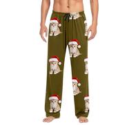 Pantaloni da salotto natalizi da uomo, nani con tasche, pantaloni da pigiama Y2k vintage, con renna in vita elastica, abbigliamento per la casa, Verde militare, L