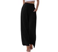 Pantaloni da sci da donna con gamba larga, alla moda, elasticizzati, con coulisse, comodi pantaloni lunghi con gamba dritta, tasche estive, da donna sotto i 10 anni, Nero , XL