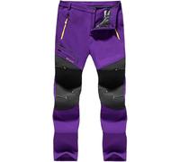 Pantaloni da Sci Impermeabili, Coppia di Pantaloni Softshell, Pantaloni da Trekking Ispessiti in Pile Caldo, Pantaloni Antivento All'aperto, Pantaloni da Neve Invernali, Women's Purple, 3XL