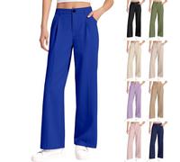 Pantaloni da scuola a gamba larga da ragazza Slim Fit Button Front School Uniforme Pantaloni con tasca Bambini Gamba dritta Formale Vita alta Tinta unita Baggy Casual Trendy Bottoms, Nero , 13-14 Anni