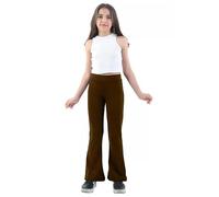 Pantaloni da scuola elasticizzati in vita pull up bootleg stile elasticizzato a costine tessuto confortevole, Marrone, 11-12 Anni