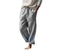 Pantaloni da spiaggia da uomo, lunghi in lino, estivi, con coulisse e tasche, in lino, leggeri, traspiranti, per il tempo libero, stampa 3D, per attività all'aria aperta, taglio dritto, per vacanze e