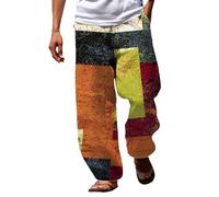 Pantaloni da spiaggia da uomo - Pantaloni da uomo con stampa a quadri, pantaloni larghi estivi traspiranti, vestibilità larga, pantaloni da tuta con cintura con coulisse, pantaloni dritti piatti sul