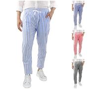 Pantaloni da spiaggia in lino larghi da uomo Pantaloni da pigiama dritti traspiranti Pantaloni in cotone a righe Pantaloni da uomo a gamba larga Loungewear Fitness Outdoor Beachwear per vacanze