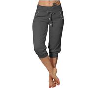 Pantaloni da tuta da donna, in pelle cargo, sciolti, belli, in lino, con cintura, elastico, alla moda, con cerniera, stile casual, Grigio scuro, L
