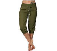 Pantaloni da tuta da donna, in pelle cargo, sciolti, belli, in lino, con cintura, elastico, alla moda, con cerniera, stile casual, Verde militare, 3XL