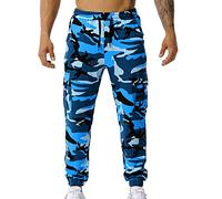 Pantaloni da tuta mimetici da uomo, pantaloni da jogging mimetici, con tasche multiple, casual, elastico in vita, pantaloni della tuta con coulisse, per corsa e allenamento, Blu, L