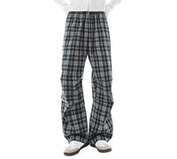 Pantaloni da uomo a quadri, pantaloni a vita alta, pantaloni larghi Y2K, eleganti per il tempo libero, gamba dritta, pantaloni sportivi a vita alta, pantaloni vintage in flanella, verde, M
