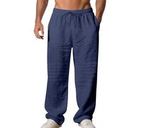 Pantaloni da uomo a taglio dritto, pantaloni da uomo in cotone largo, comfort da jogging in cotone, pantaloni in lino minimalisti da jogging in vita elasticizzata con lacci, per esterni, traspiranti