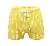 Pantaloni da uomo alla moda a rete cava per il tempo libero, Giallo, XL