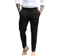 Pantaloni da uomo, alla moda, slim fit, elasticizzati, comodi, pratici, per il lavoro e il tempo libero, slim fit, classici pantaloni in tessuto, Nero , M