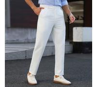 Pantaloni da uomo business casual con pieghe e doppio bottone, affusolati, bianchi, versatili per matrimonio estivo, cerimonia formale, ufficio e pendolarismo L,M,S,XL,XXLColore unicoTessuto intreccia