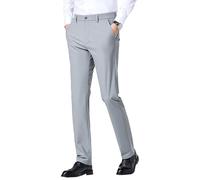 Pantaloni da uomo casual da lavoro con parte anteriore piatta da uomo casual fit pantaloni anteriori piatti senza rughe Comfort Stretch Dress Pant, Grigio, 52