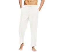 Pantaloni da Uomo Casual Stagione Tessuto Cotone Lino Morbido Confortevole Moderno Elegante Versatile Ideale Giornata Relax Ufficio Viaggio (White, S)