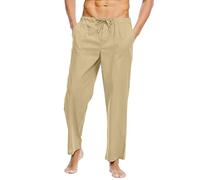 Pantaloni da Uomo Casual Stagione Tessuto Cotone Lino Morbido Confortevole Moderno Elegante Versatile Ideale Giornata Relax Ufficio Viaggio (Khaki, XXL)