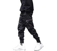 Pantaloni da Uomo Casual Street con Tasconi Laterali Cintura Elastica Multi-Tasca Hip Hop Sportivo Pants Pantaloni da Jogging Adolescenti Giovani Neri S-3XL (S)