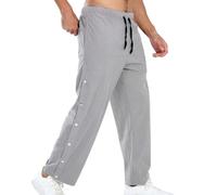 Pantaloni da uomo con bottoni laterali a pressione, stile vintage, a righe, per il tempo libero, per la riabilitazione, tinta unita, grigio., L
