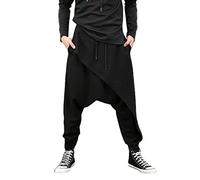 Pantaloni da uomo con coulisse Aladdin Hippie Harem Pantaloni larghi a cavallo basso Pantaloni da yoga da uomo larghi orlo irregolare Pantaloni larghi leggeri elasticizzati con risvolto da ballo