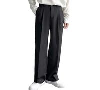 Pantaloni da uomo con gamba dritta, eleganti pantaloni da lavoro, per il tempo libero, da ufficio, vintage, casual, basic, vestibilità comoda, vestibilità larga, tinta unita, comodi, Nero , M
