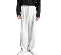 Pantaloni da uomo con gamba dritta, eleganti pantaloni da lavoro, per il tempo libero, da ufficio, vintage, casual, basic, vestibilità comoda, vestibilità larga, tinta unita, comodi, bianco, M
