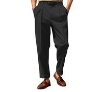 Pantaloni da uomo con piega e cintura elasticizzata, taglio classico, comodi e eleganti pantaloni da lavoro con tasche per lavoro, feste e abbigliamento quotidiano, Nero , 3XL