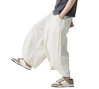 Pantaloni da Uomo Estivi Casual Modelli Ampi Traspiranti per Uso Quotidiano con Orlo Diviso Ideali per attività all'aperto e Spiaggia Comodi e Leggeri (White, L)