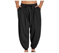 Pantaloni da Uomo Estivi in Cotone e Lino Gamba Larga Elastico in Vita con Coulisse Harem Larghi Traspirante Leggero da Yoga Spiaggia Comoda Hip Hop Streetwear Solidi Oversize