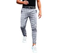 Pantaloni da uomo estivi per il tempo libero, a quadretti, basic slim fit, in tessuto, per uomo, tasche, pratici, leggings per lavoro, estivi, grigio., XXL