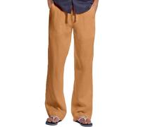 Pantaloni da uomo in cotone e lino, elastico in vita, con coulisse, pantaloni da yoga leggeri, gambe dritte, pantaloni casual da spiaggia larghi, Arancione, M