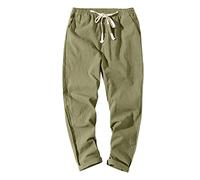 Pantaloni da uomo in cotone e lino, gamba dritta, vestibilità aderente, con coulisse, elastico in vita, pantaloni da jogging affusolati, pantaloni larghi in stile giapponese, Verde, M