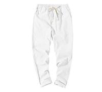 Pantaloni da uomo in cotone e lino, gamba dritta, vestibilità aderente, con coulisse, elastico in vita, pantaloni da jogging affusolati, pantaloni larghi in stile giapponese, bianco, M