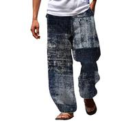 Pantaloni da uomo in cotone e lino, stile hippy, patchwork, colorato, a blocchi di colore, per vacanze, casual, vita elastica, spiaggia, yoga, pantaloni con coulisse, pantaloni da jogging, streetwear