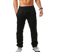 Pantaloni da uomo in cotone e lino, vestibilità ampia con tasche, pantaloni con coulisse, comodi, leggeri, casual, estivi, traspiranti, leggeri, per attività all'aperto, escursioni, vacanze, tutti i