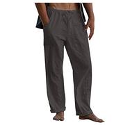 Pantaloni da Uomo in Lino Taglie Forti Pantaloni in Lino di Cotone Larghi con Coulisse in Vita Tinta Unita con Tasche Grigio Scuro 1 5XL