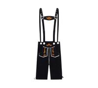 Pantaloni da uomo in pelle con bretelle, in stile bavarese, per feste bavaresi, Nero , XXL