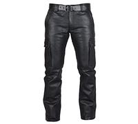 Pantaloni da uomo in pelle PU, pantaloni in finta pelle per uomo retrò steampunk gotico hip hop pantaloni gamba dritta pantaloni da motociclista gonna nera pantaloni casual vestibilità ampia pantaloni