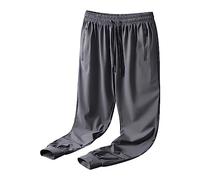 Pantaloni da uomo in seta di ghiaccio, elasticizzati, pantaloni chino da uomo, colore nero, vestibilità normale, pantaloni dritti, pantaloni da jogging ad asciugatura rapida, pantaloni da lavoro