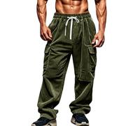 Pantaloni da uomo in velluto a coste Cargo Sport Athletic Jogger cravatta nodo gamba dritta tinta unita gamba lunga inverno autunno 2024, Z-494 Army Verde Lime, 3XL