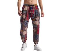 Pantaloni da uomo larghi in stile hippie con stampa cachemire, a gamba larga, in cotone, stile harem, hippy, con motivo 3D, per spiaggia, yoga, jogging, danza, Z-1, XXL