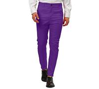 Pantaloni da uomo, piatti sul davanti, slim fit, casual, per lavoro, ufficio, elegante, da lavoro, con cerniera, elasticizzati, gamba dritta, con tasche, per feste e matrimoni, Viola, M