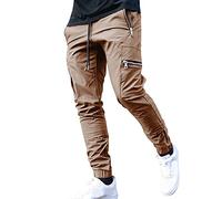 Pantaloni da uomo primaverili e autunnali in cotone elasticizzato con lacci, tinta unita, pantaloni casual High Street con tasche con cerniera con coulisse per l'uso quotidiano, disponibili nelle