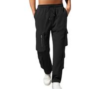 Pantaloni da uomo, slim fit, in cotone, da uomo, alla moda, comodi, per il tempo libero, con tasche con cerniera, tinta unita, pantaloni cargo traspiranti, da lavoro, Nero , S